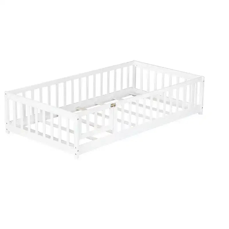 Lit de plancher double Luxystar avec clôture et porte pour chambre d'enfant