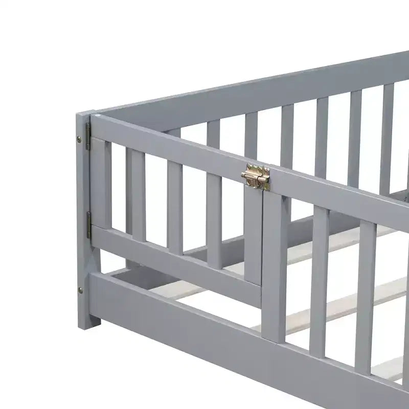Lit de plancher double Luxystar avec clôture et porte pour chambre d'enfant