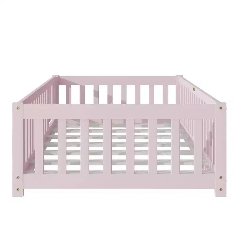 Lit de plancher double Luxystar avec clôture et porte pour chambre d'enfant