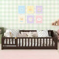 Luxystar Twin Size Floor Bed with Fence and Door for Kids' Room