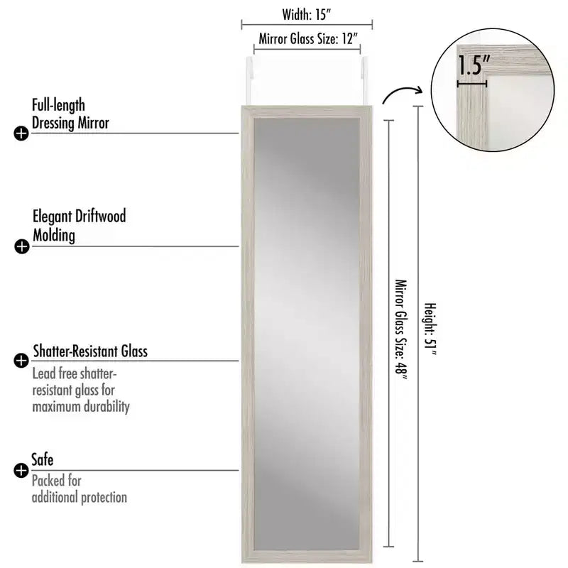 Americanflat 15x51 Miroir sur porte - Miroirs longs à suspendre en bois composite - Miroir moderne pour chambre - Miroirs à suspendre au mur