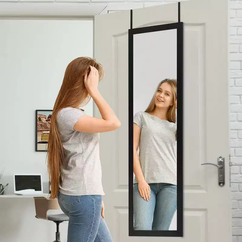Americanflat Miroir de porte 15x51 - Miroir pleine longueur à suspendre avec cadre en bois composite - Miroir moderne pour salon - Miroirs muraux décoratifs