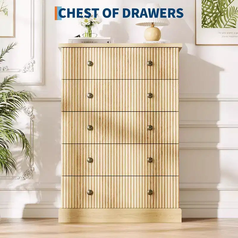 Commode de chambre à 5 tiroirs, armoire verticale en bois, avec poignées en métal, adaptée aux appartements, chambres à coucher, salons et salles à manger.