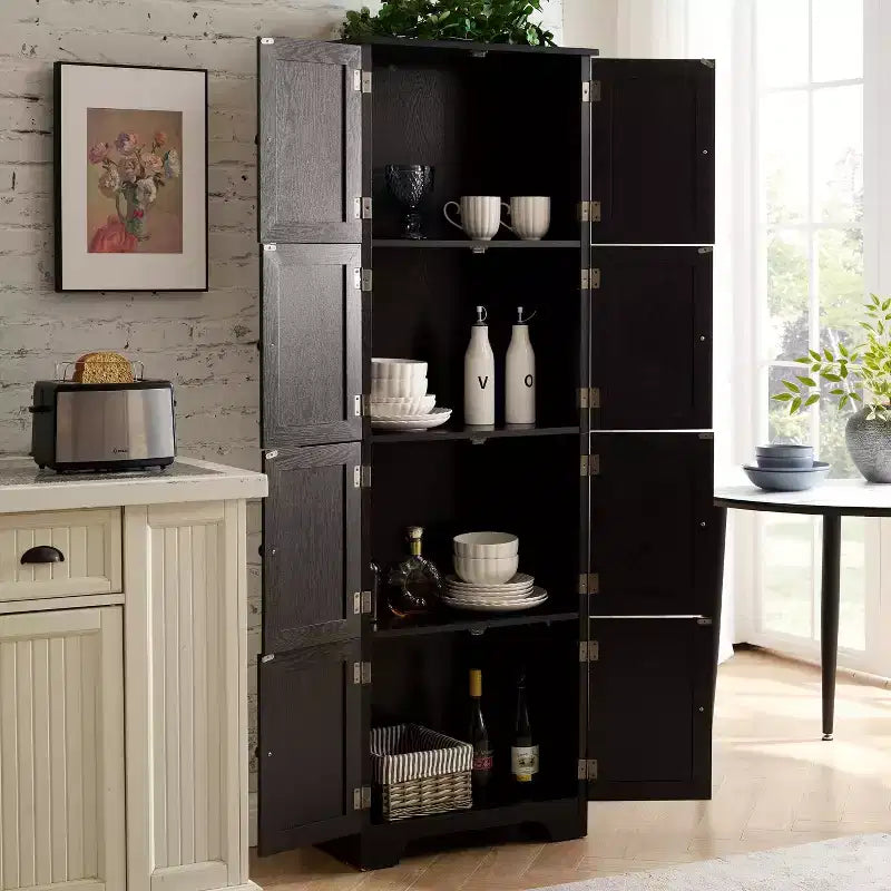 Meuble de rangement haut de 184 cm avec 8 portes et 4 étagères, bibliothèque pour salon, bureau