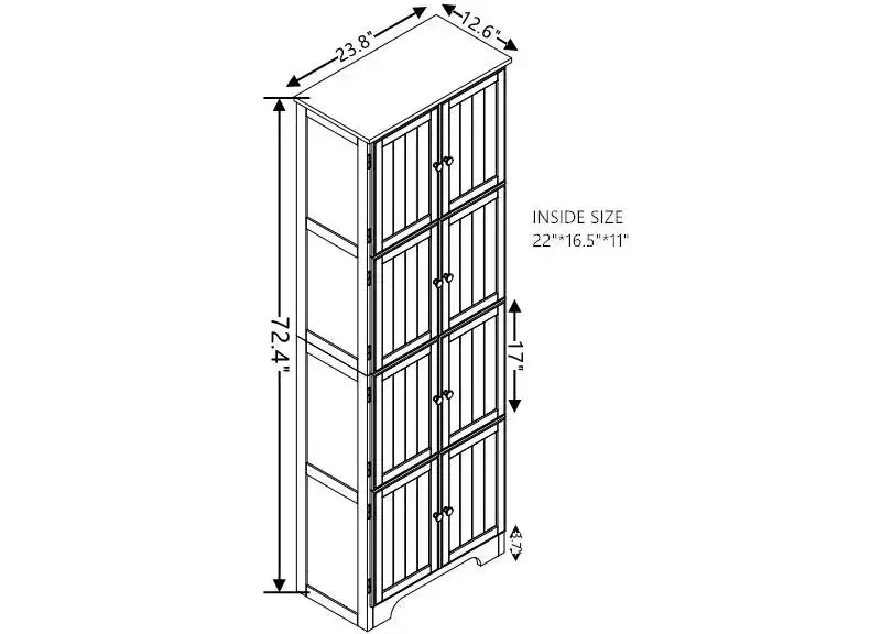 Meuble de rangement haut de 184 cm avec 8 portes et 4 étagères, bibliothèque pour salon, bureau