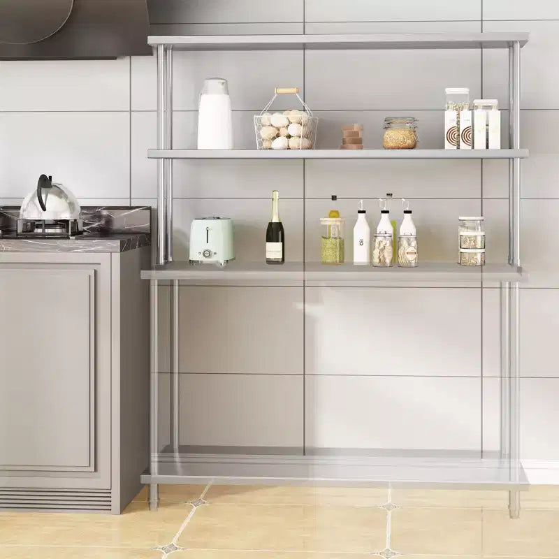 Étagère de laboratoire à 2 niveaux en acier inoxydable, 60 larg. x 12 prof. x 39 haut. (po), tablettes réglables robustes (capacité 360 lb + 220 lb) pour établi