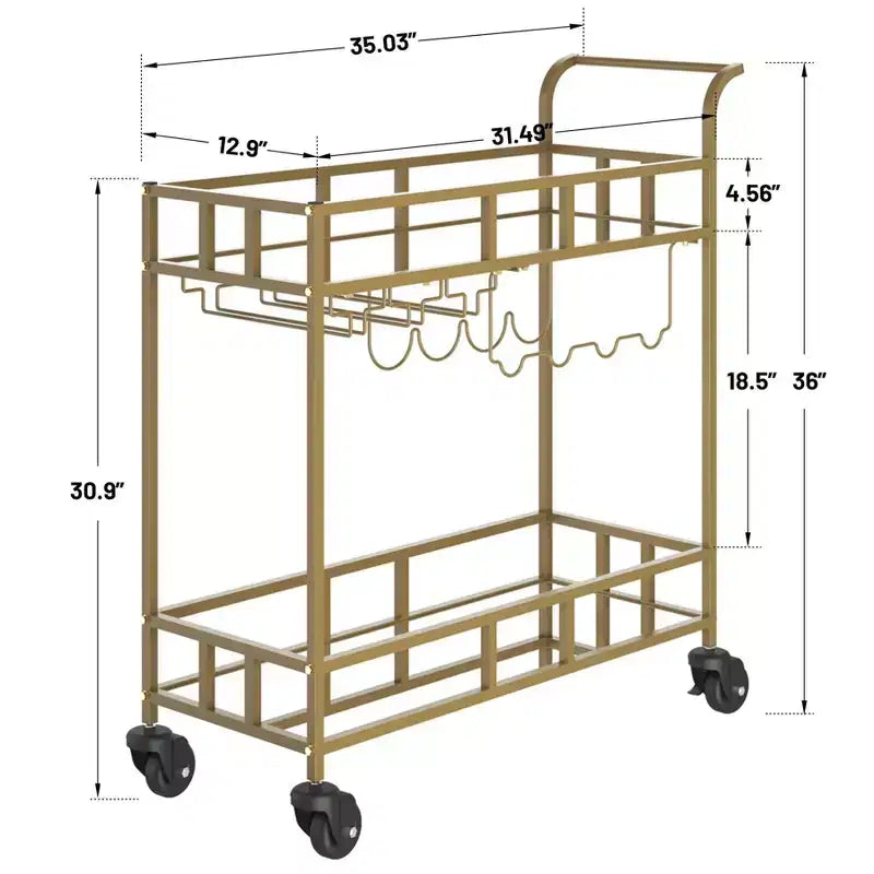 COZONY Chariot de Bar à 2 Niveaux avec Porte-Bouteilles et Porte-Verres, Desserte Roulante à Miroir avec Roues pour Cuisine et Salon