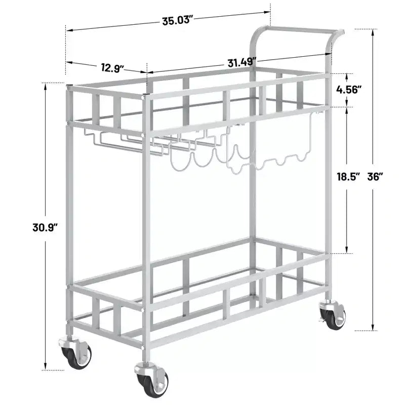 COZONY Chariot de Bar à 2 Niveaux avec Porte-Bouteilles et Porte-Verres, Desserte Roulante à Miroir avec Roues pour Cuisine et Salon