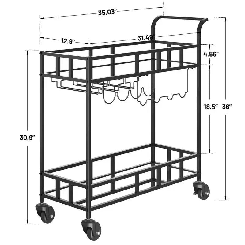 COZONY Chariot de Bar à 2 Niveaux avec Porte-Bouteilles et Porte-Verres, Desserte Roulante à Miroir avec Roues pour Cuisine et Salon