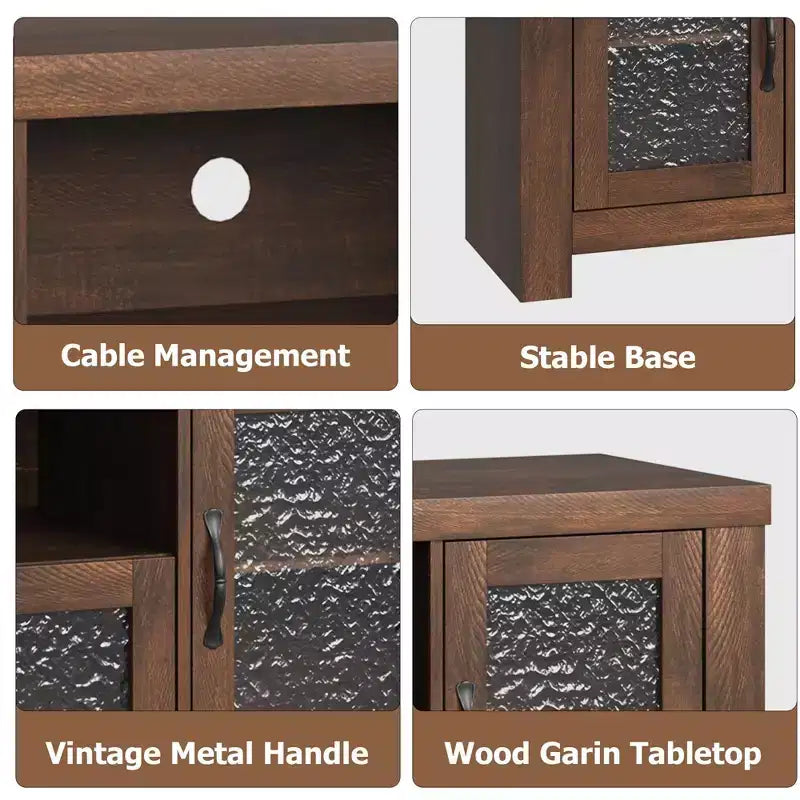Meuble TV de ferme de 55 pouces avec portes en acrylique à motif d'ondulations d'eau Meuble de divertissement pour téléviseurs de 55 pouces, étagères réglables, capacité de 300 lb