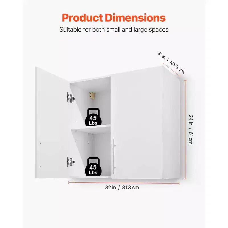 Armoire Murale de Buanderie VEVOR, Armoire Murale Suspendue à 2 Niveaux avec Étagère Réglable, Rangement de 32 po avec 2 Portes, Blanc