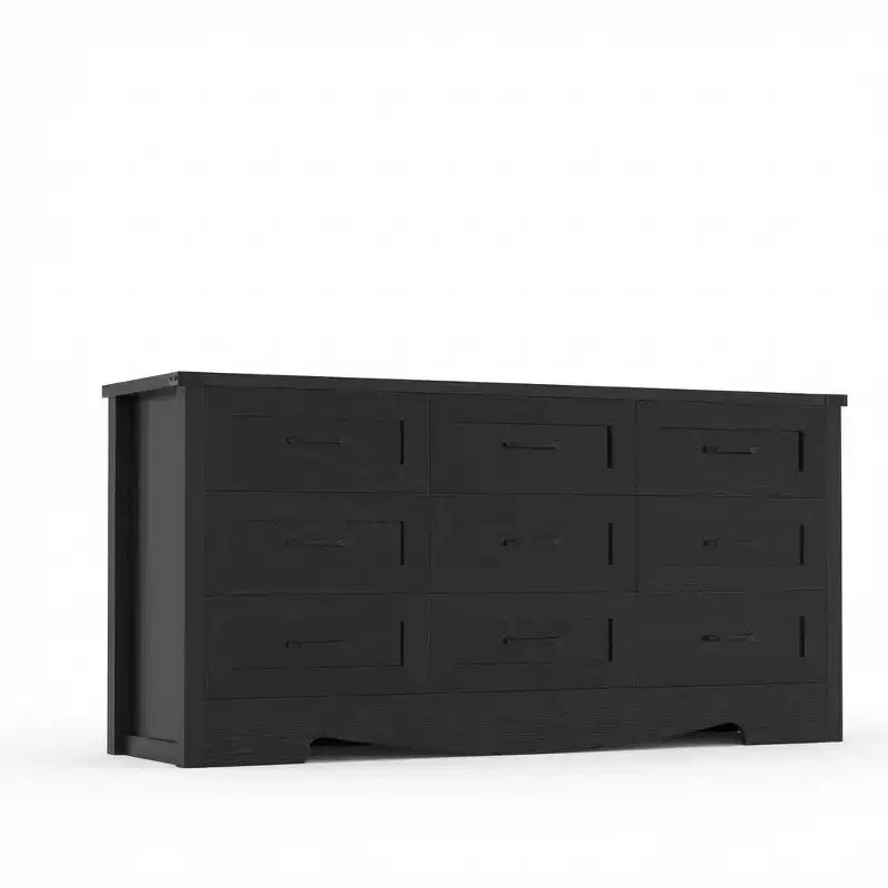 Commode à 9 tiroirs pour chambre à coucher, commode haute en bois de style ferme de 59 pouces, commode longue moderne, meuble de rangement en bois avec poignées pour salon