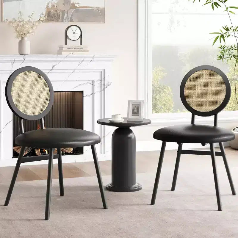 Chaises de salle à manger modernes en rotin, chaises de cuisine avec coussin rembourré et pieds en métal pour petit espace, salon, café, restaurant