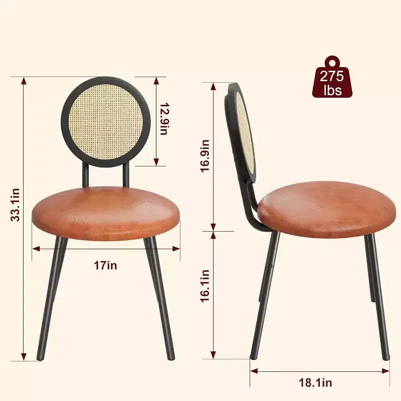 Chaises de salle à manger modernes en rotin, chaises de cuisine avec coussin rembourré et pieds en métal pour petit espace, salon, café, restaurant