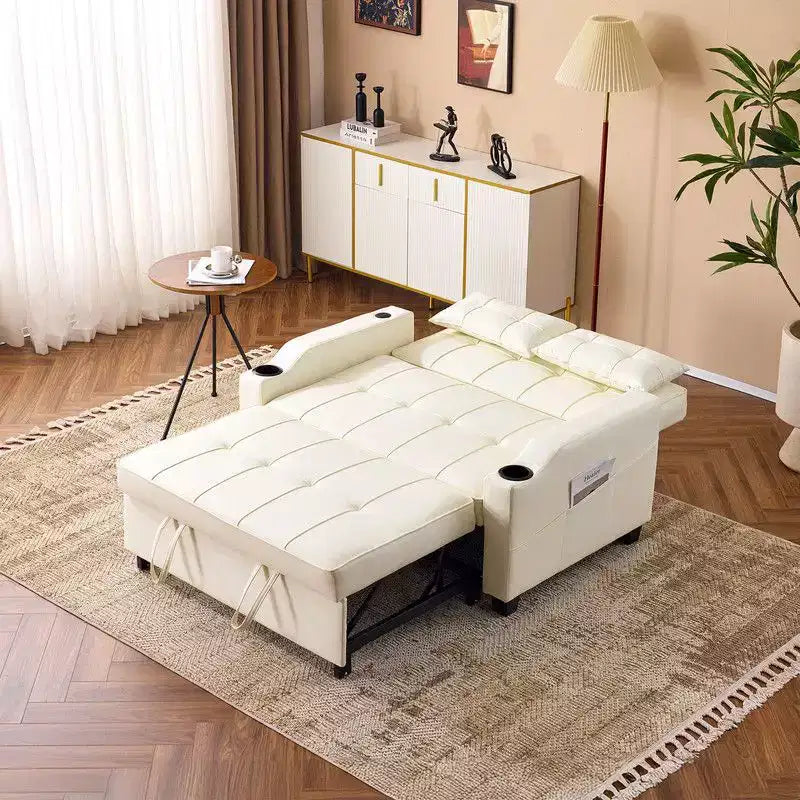 Canapé-lit convertible inclinable en cuir rembourré anti-griffes pour petits espaces avec coussins