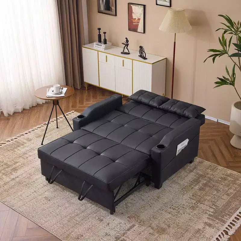 Canapé-lit convertible inclinable en cuir rembourré anti-griffes pour petits espaces avec coussins
