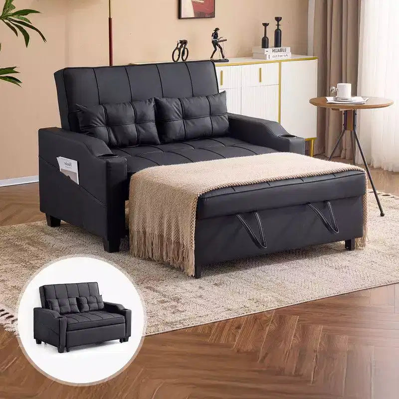 Canapé-lit convertible inclinable en cuir rembourré anti-griffes pour petits espaces avec coussins