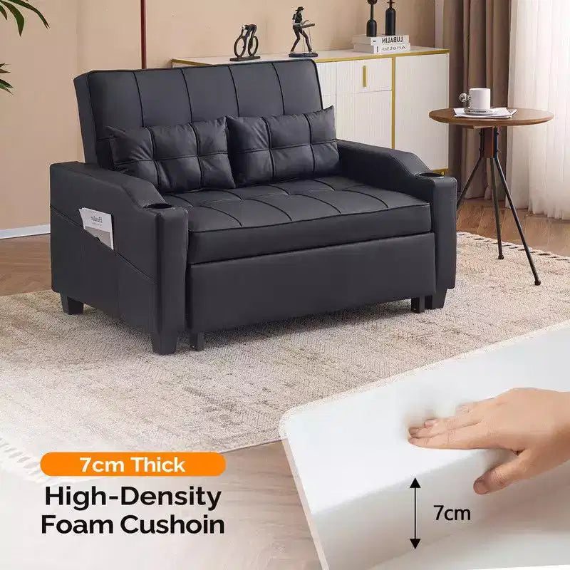 Canapé-lit convertible inclinable en cuir rembourré anti-griffes pour petits espaces avec coussins