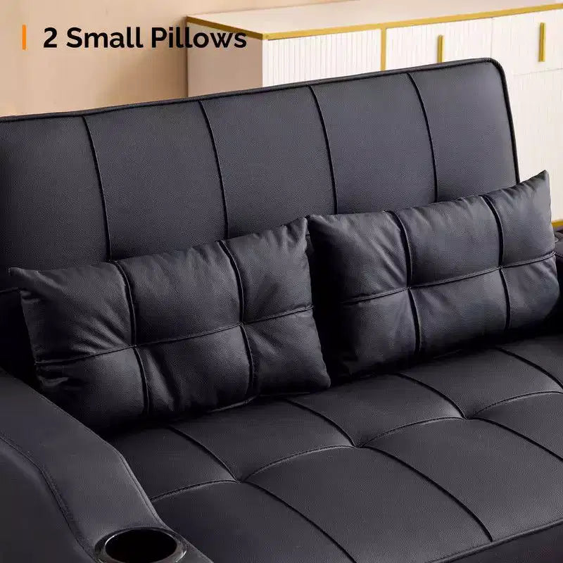 Canapé-lit convertible inclinable en cuir rembourré anti-griffes pour petits espaces avec coussins