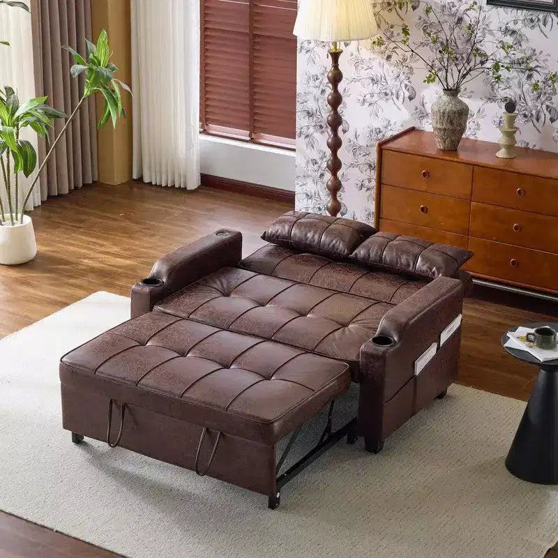 Canapé-lit convertible inclinable en cuir rembourré anti-griffes pour petits espaces avec coussins