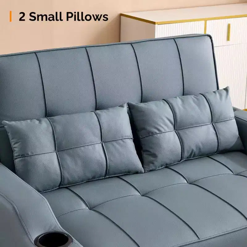 Canapé-lit convertible inclinable en cuir rembourré anti-griffes pour petits espaces avec coussins