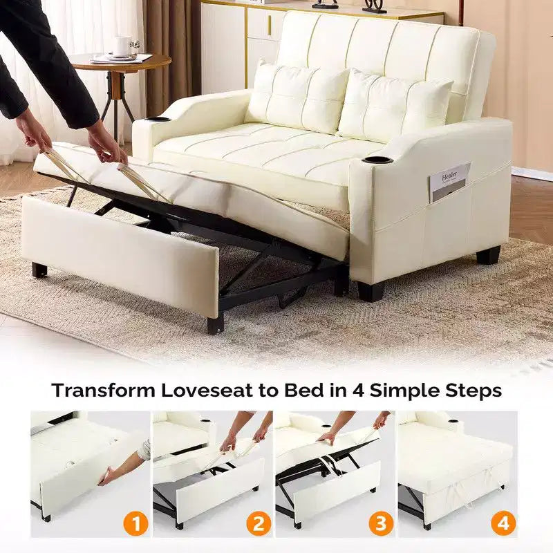 Canapé-lit convertible inclinable en cuir rembourré anti-griffes pour petits espaces avec coussins