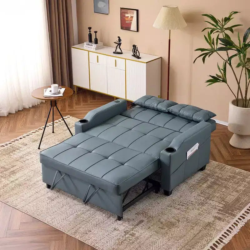 Canapé-lit convertible inclinable en cuir rembourré anti-griffes pour petits espaces avec coussins