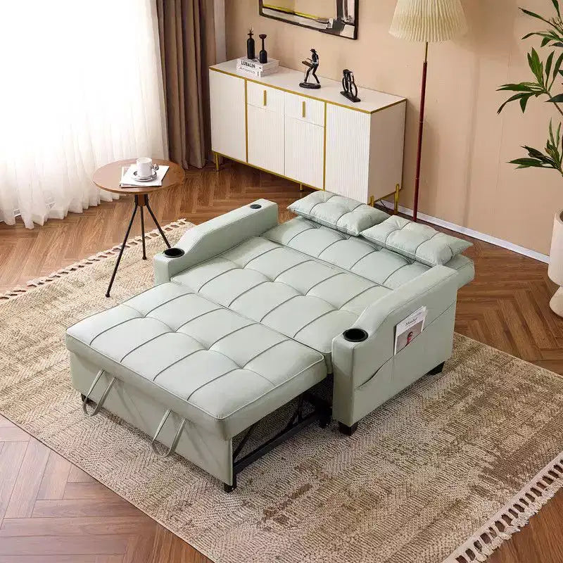 Canapé-lit convertible inclinable en cuir rembourré anti-griffes pour petits espaces avec coussins