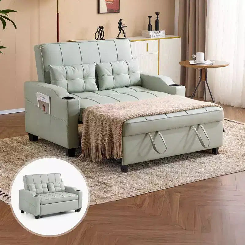 Canapé-lit convertible inclinable en cuir rembourré anti-griffes pour petits espaces avec coussins