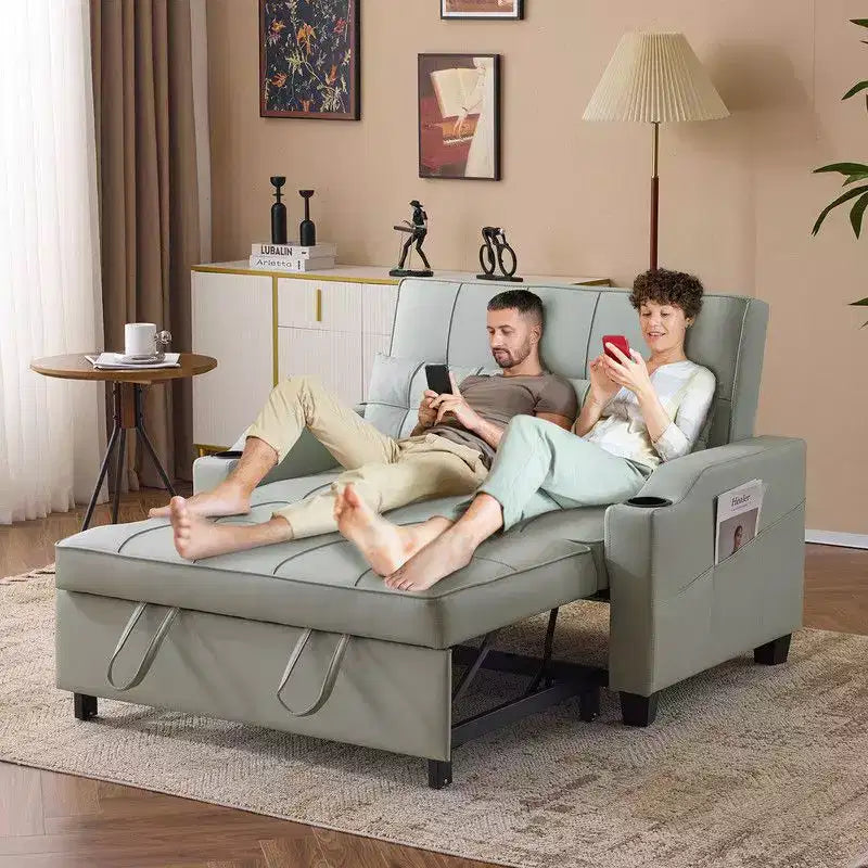 Canapé-lit convertible inclinable en cuir rembourré anti-griffes pour petits espaces avec coussins