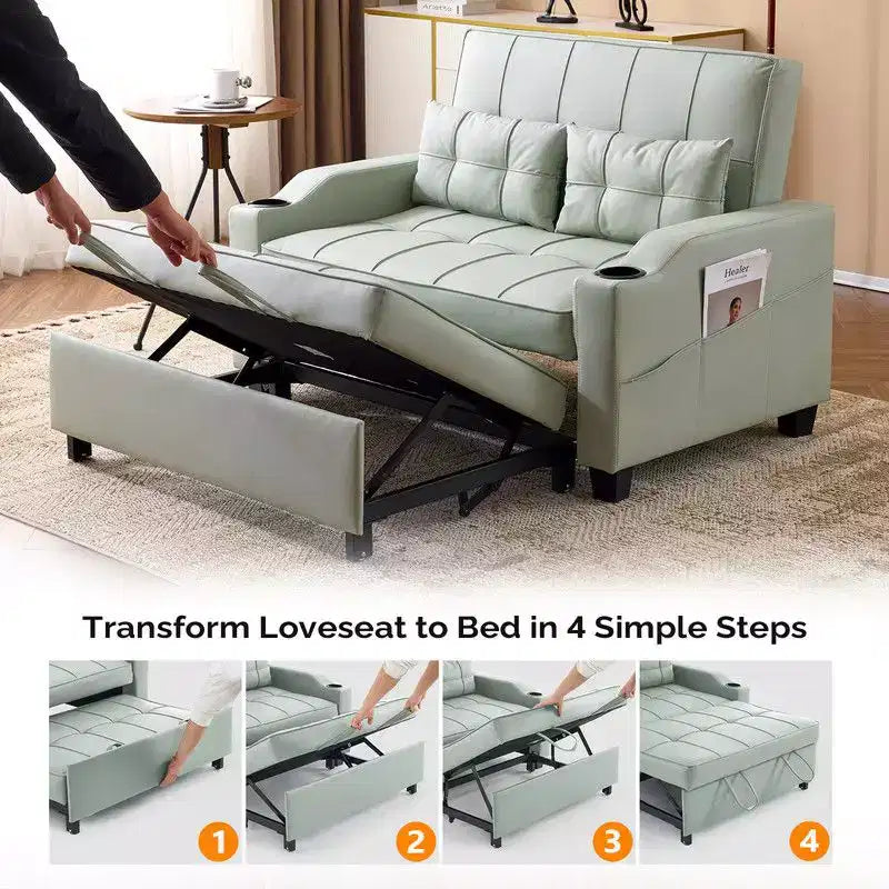 Canapé-lit convertible inclinable en cuir rembourré anti-griffes pour petits espaces avec coussins