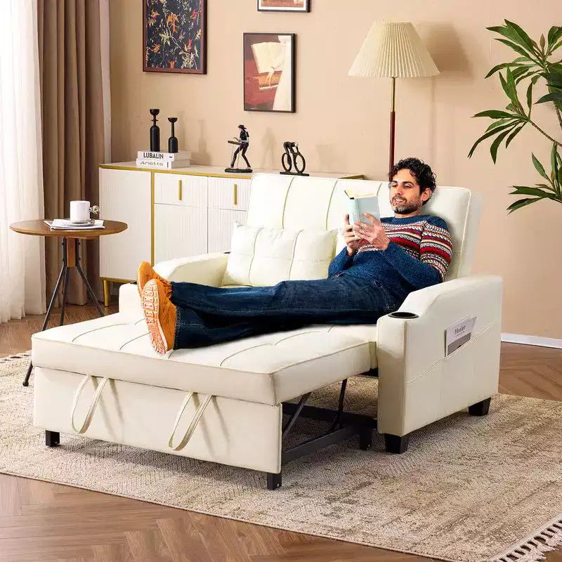 Canapé-lit convertible inclinable en cuir rembourré anti-griffes pour petits espaces avec coussins