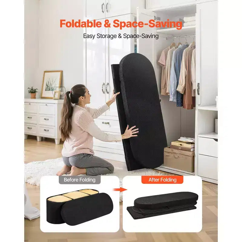 Banc de rangement ovale VEVOR, banc pliant en polaire Teddy pour le bout du lit, coffre de rangement pliant rembourré avec grand espace de rangement, 300 kg, noir