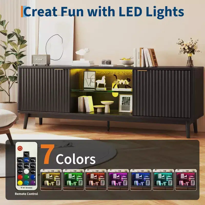 Meuble TV noir moderne, étagère réglable et meuble de rangement à 2 portes, meuble de divertissement pour salon ou chambre à coucher