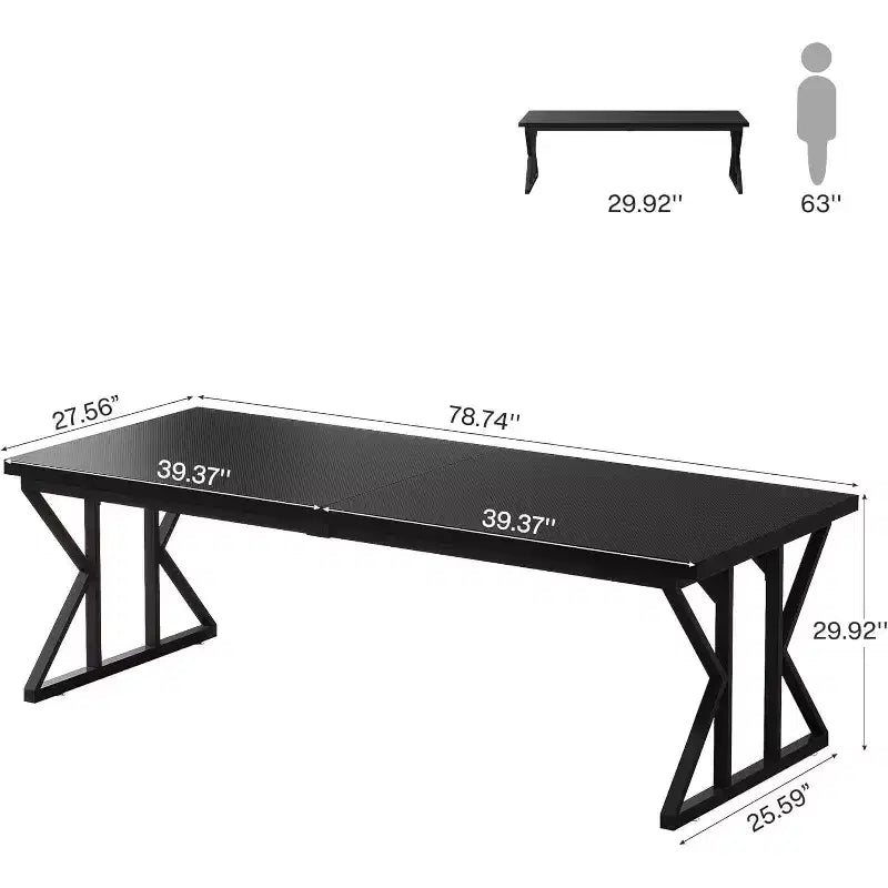 Grand bureau de direction Lantine de 78,74 pouces, bureau d'ordinateur industriel pour la maison, longue table d'étude simple, mobilier de bureau (noir)