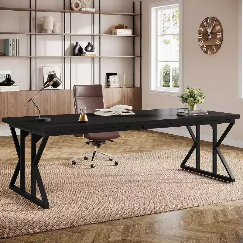 Grand bureau de direction Lantine de 78,74 pouces, bureau d'ordinateur industriel pour la maison, longue table d'étude simple, mobilier de bureau (noir)