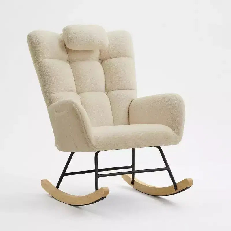 Fauteuil à bascule pour chambre d'enfant, fauteuil à bascule planeur en tissu teddy avec dossier haut, fauteuil de lecture pour chambre à coucher, salon, sans pouf.