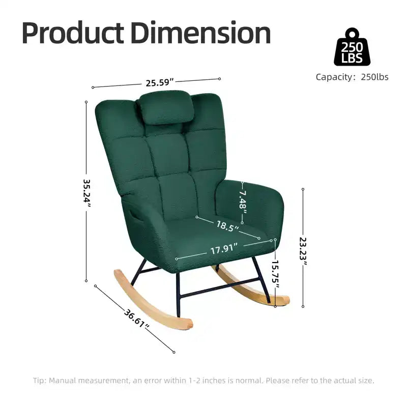 Fauteuil à bascule pour chambre d'enfant, fauteuil à bascule planeur en tissu teddy avec dossier haut, fauteuil de lecture pour chambre à coucher, salon, sans pouf.