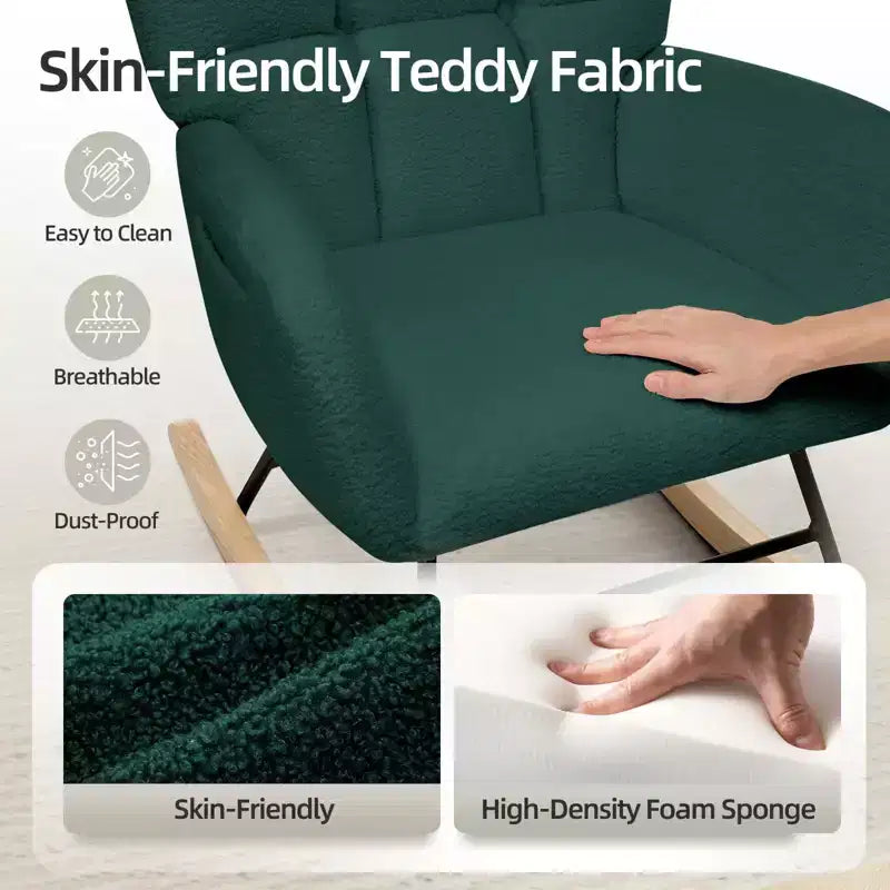 Fauteuil à bascule pour chambre d'enfant, fauteuil à bascule planeur en tissu teddy avec dossier haut, fauteuil de lecture pour chambre à coucher, salon, sans pouf.