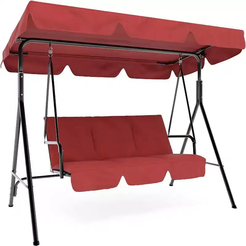 Balançoire de jardin 3 places avec auvent réglable, Balancelle de patio 3 personnes avec pare-soleil inclinable réglable, Balancelle de porche 3 places avec auvent