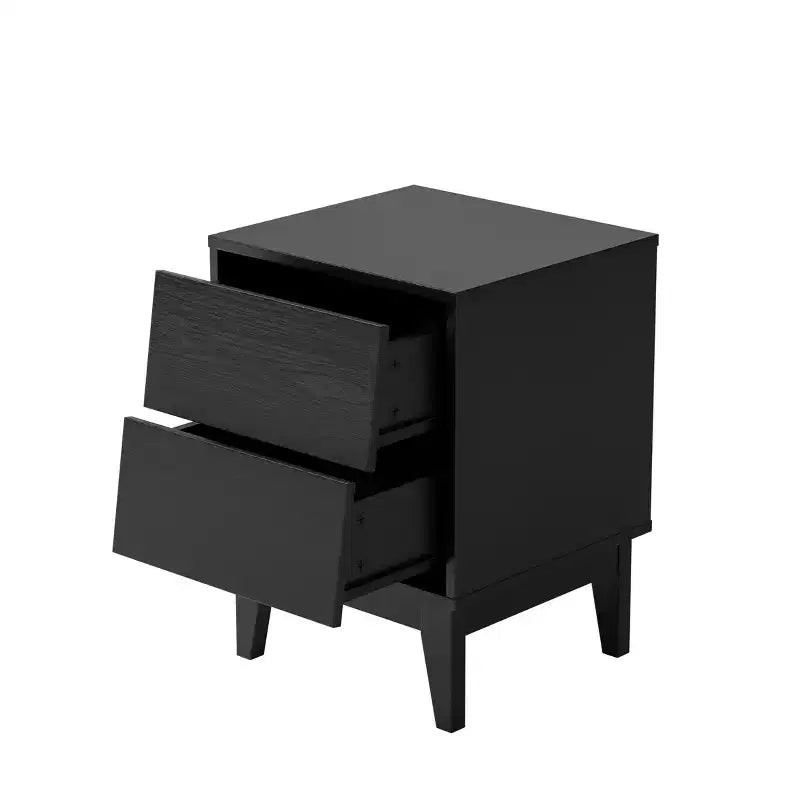 Table de chevet moderne du milieu du siècle avec éclairage LED/veilleuse, rangement tiroir, bois massif, lot de 2 (W578P192479)