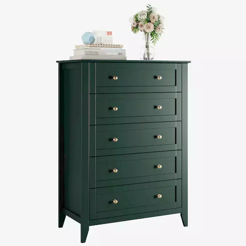 Commode 5 tiroirs pour chambre à coucher - Commode haute et moderne en bois avec tiroirs profonds et poignées en métal pour entrée ou couloir