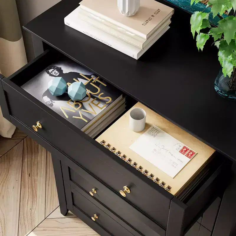 Commode 5 tiroirs pour chambre à coucher - Commode haute et moderne en bois avec tiroirs profonds et poignées en métal pour entrée ou couloir