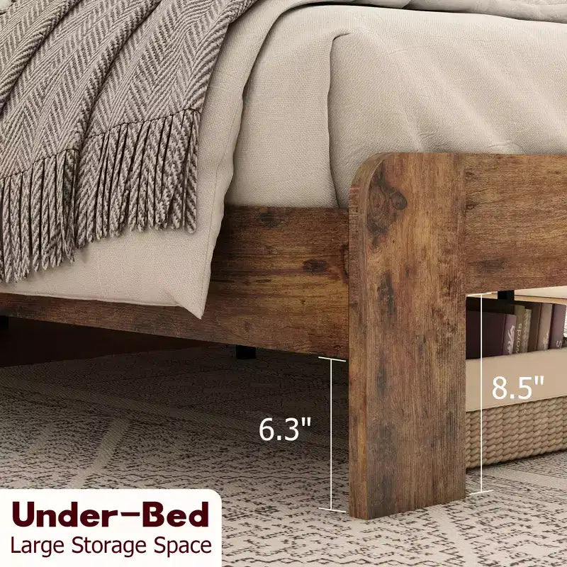 Lit plateforme double/grand lit/très grand lit avec tête de lit lumineuse à LED et 2 ports USB, lit plateforme en bois avec rangement