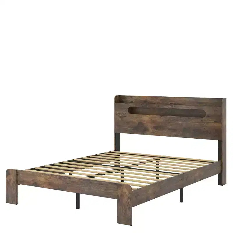Lit plateforme double/grand lit/très grand lit avec tête de lit lumineuse à LED et 2 ports USB, lit plateforme en bois avec rangement
