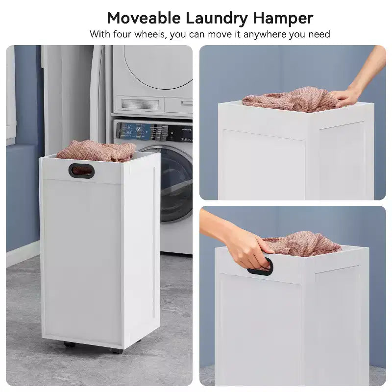 Meuble de rangement de salle de bain ELECWISH, Meuble de rangement autoportant avec panier à linge coulissant amovible, Armoire haute avec étagères et tiroir