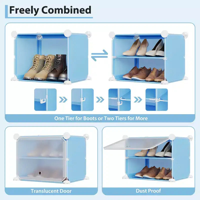 Meuble à chaussures modulaire à six compartiments avec portes - convient aux couloirs, chambres ou salons, peu encombrant et facile à assembler.