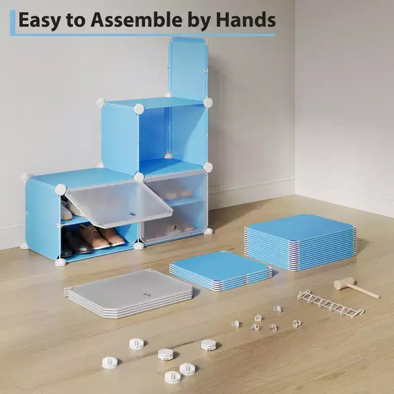Meuble à chaussures modulaire à six compartiments avec portes - convient aux couloirs, chambres ou salons, peu encombrant et facile à assembler.
