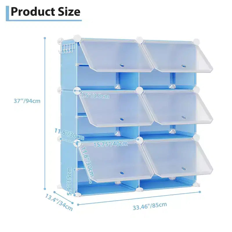 Meuble à chaussures modulaire à six compartiments avec portes - convient aux couloirs, chambres ou salons, peu encombrant et facile à assembler.