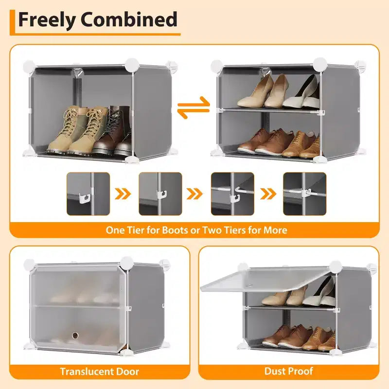Meuble à chaussures modulaire à six compartiments avec portes - convient aux couloirs, chambres ou salons, peu encombrant et facile à assembler.